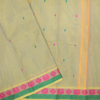 Light Yellow With Pink And Green Pure Chettinad Cotton Saree without Blouse
