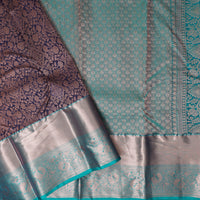 Dark Navy Blue  With Green Wedding Silk Saree