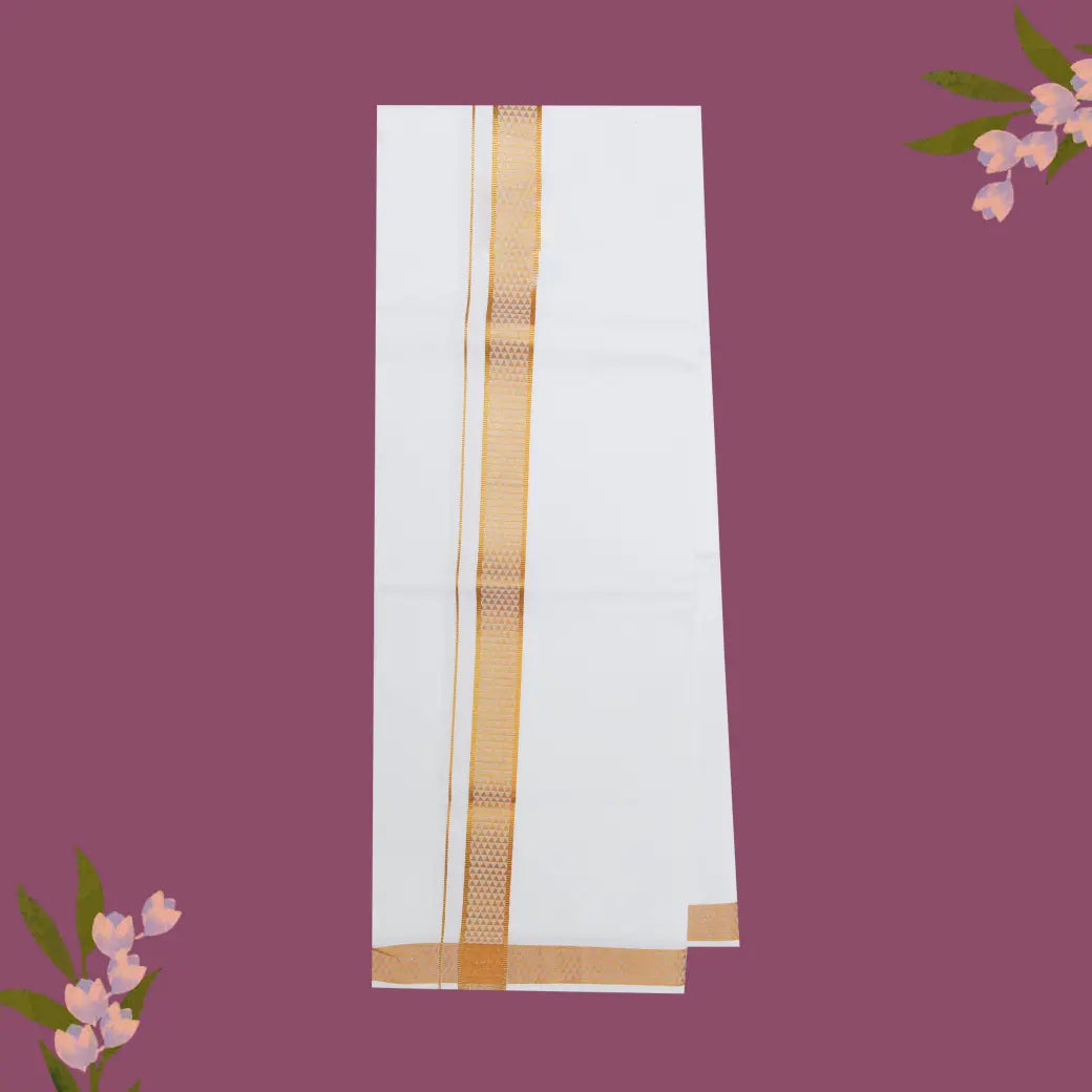 White with Copper Fancy Jari Border Single Layer Cotton Men’s Dhoti