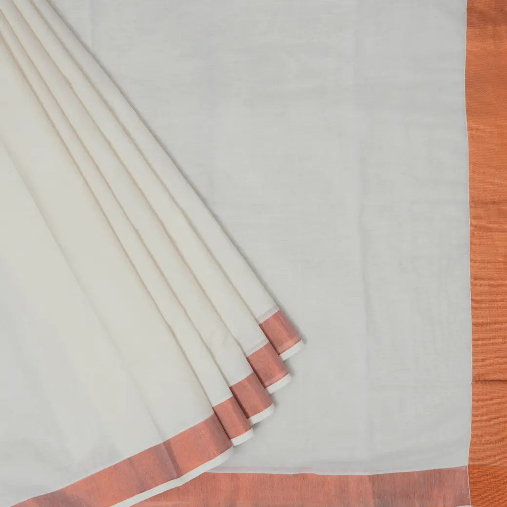 Southloom Exclusive Onam Kerala Traditional  gold Border off white  Cotton Saree (Matching Plain Blouse Included)