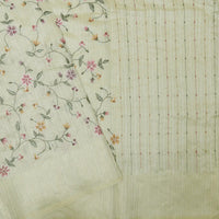 Sage Green Embroidery Semi Raw Silk Saree
