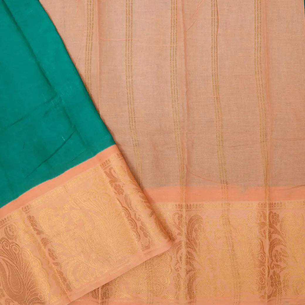 Green Light With  Orange Sungudi Cotton Saree without Blouse