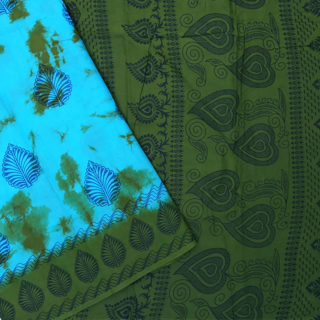 Aqua Blue - Forest Green Sungudi Cotton Saree without Blouse