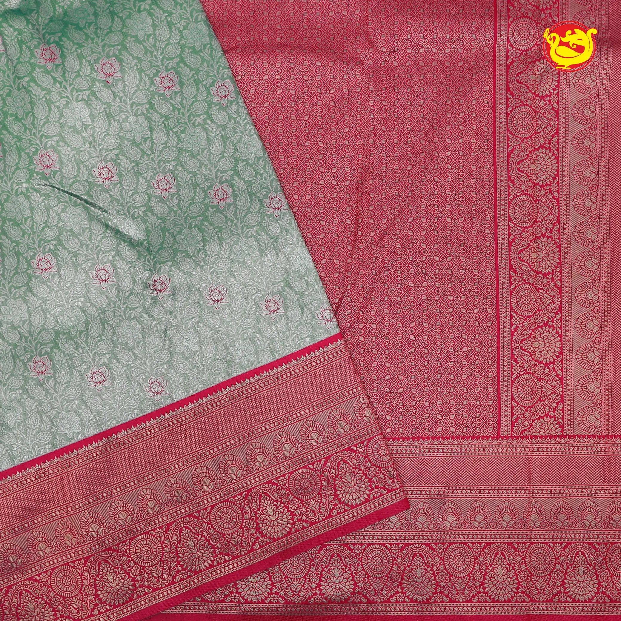 Light green with Red Tissue Semi Silk Saree