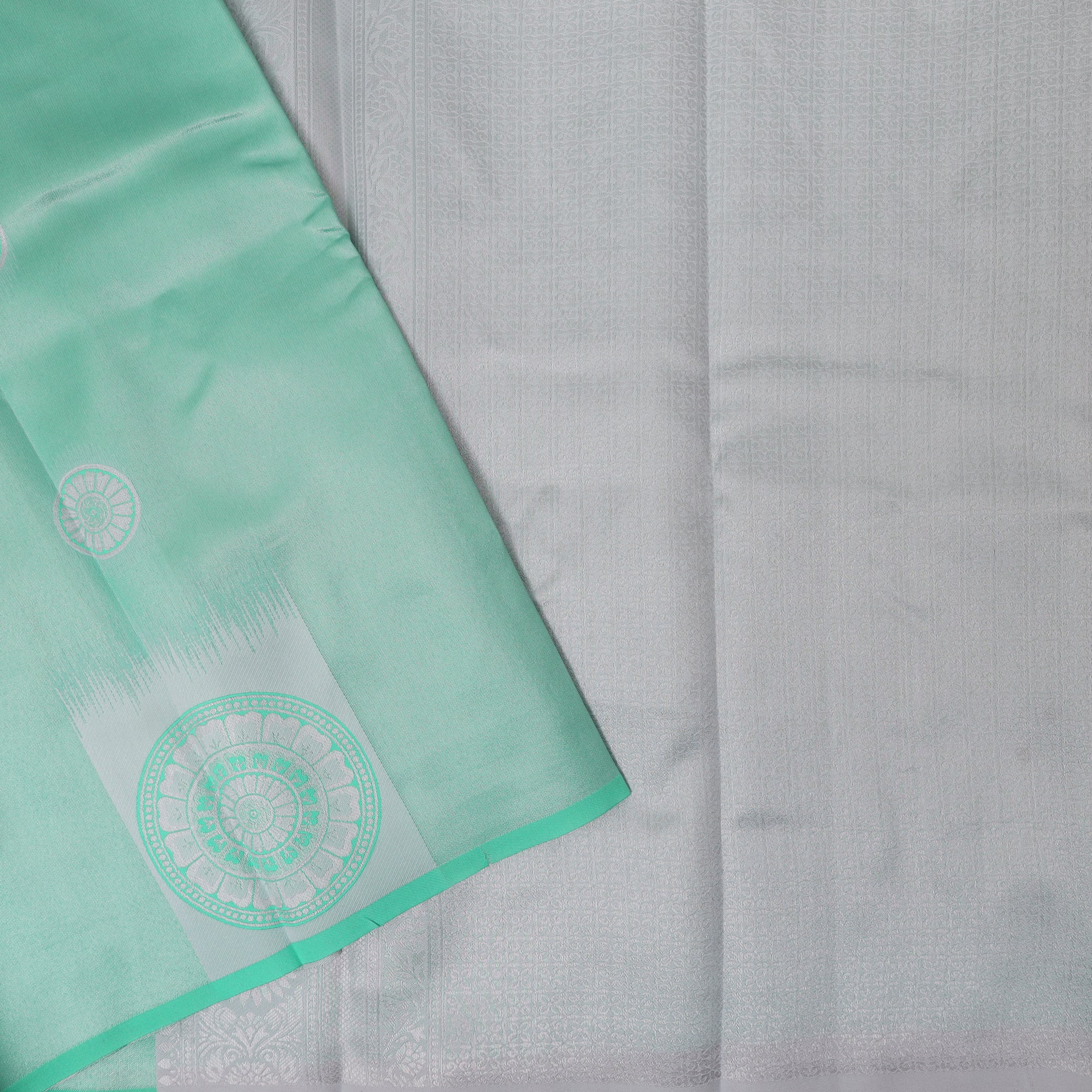 Green with Grey Litchi Silk Saree