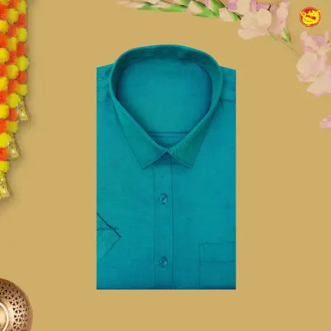 Teal Green Colour Readymade Shirt And Matching Border Dhoti Set for Men
