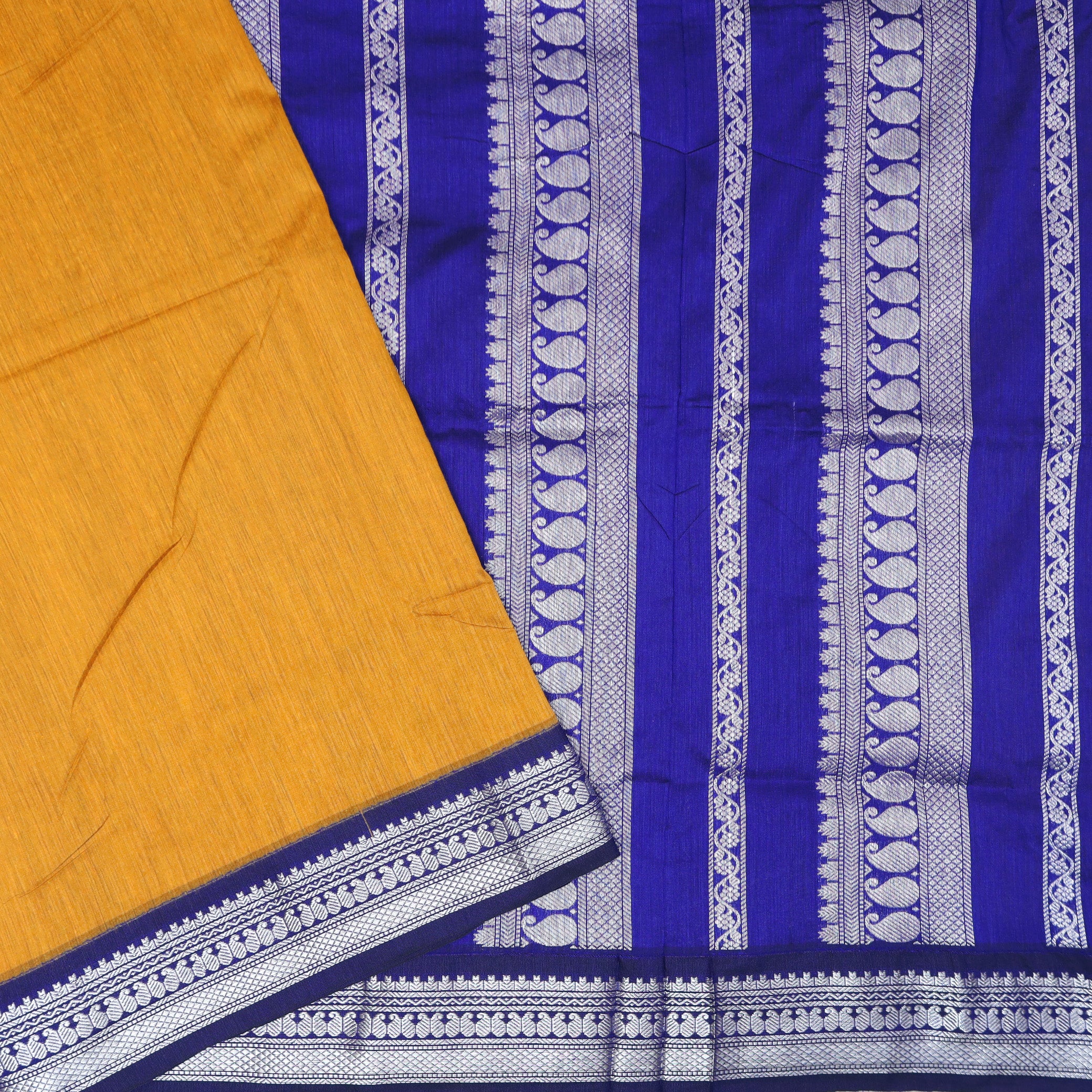 Mustard Yellow and Royal Blue Premium Quality Kalyani Cotton Saree