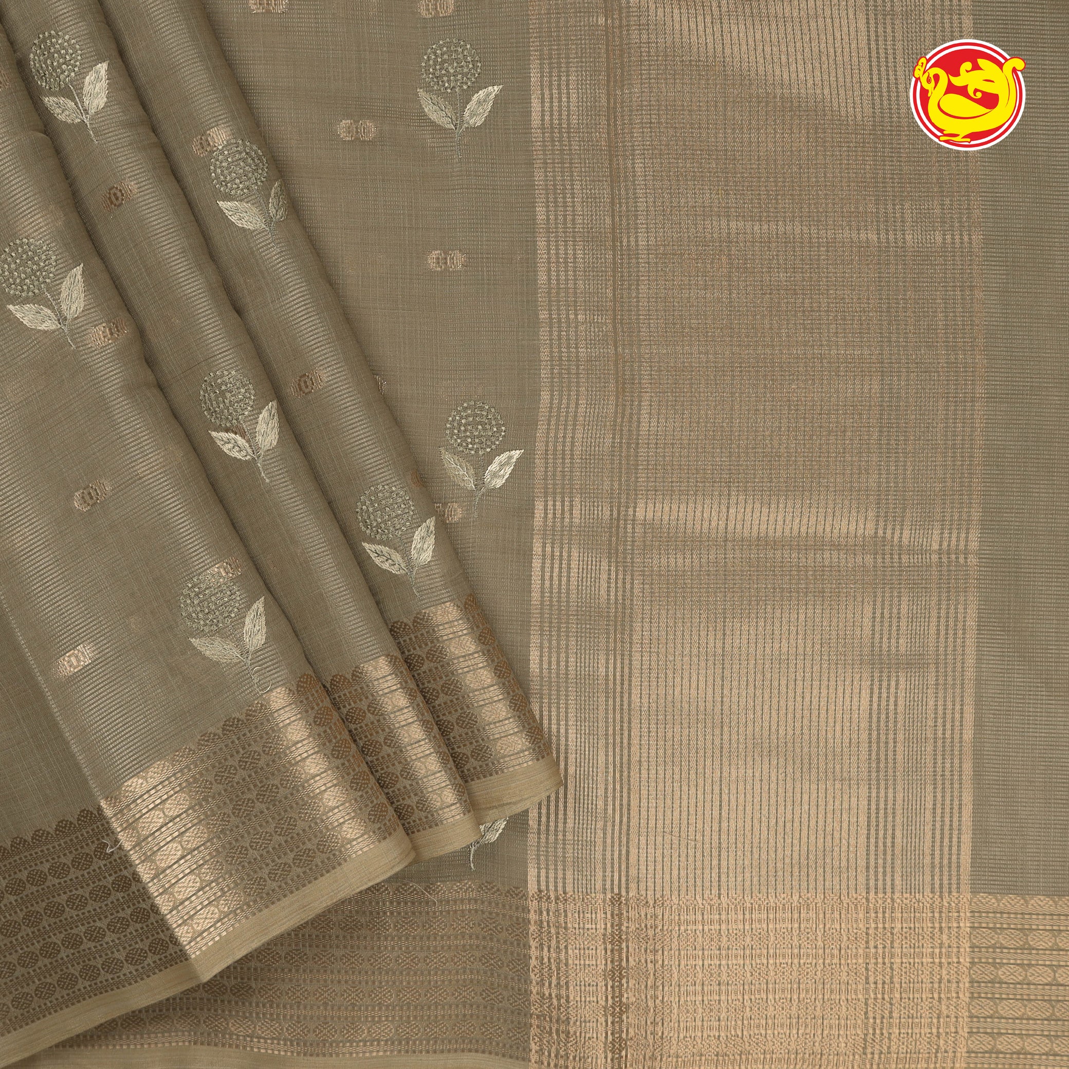 Olive green fancy cotton saree