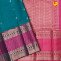 Peacock green with pink long border soft silk saree