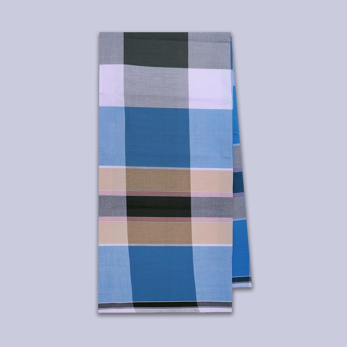 Men’s  Blue With Dark Cgarcoal Grey Checked Cotton Stitched Lungi