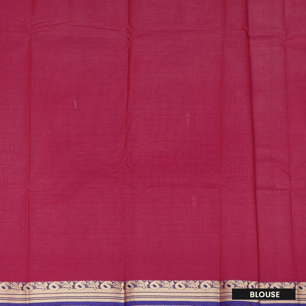Magenta Pink With Blue Contrast Border Pure Cotton Saree