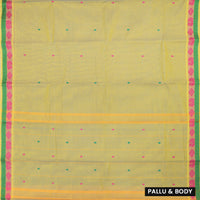 Light Yellow With Pink And Green Pure Chettinad Cotton Saree without Blouse