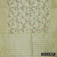 Sage Green Embroidery Semi Raw Silk Saree
