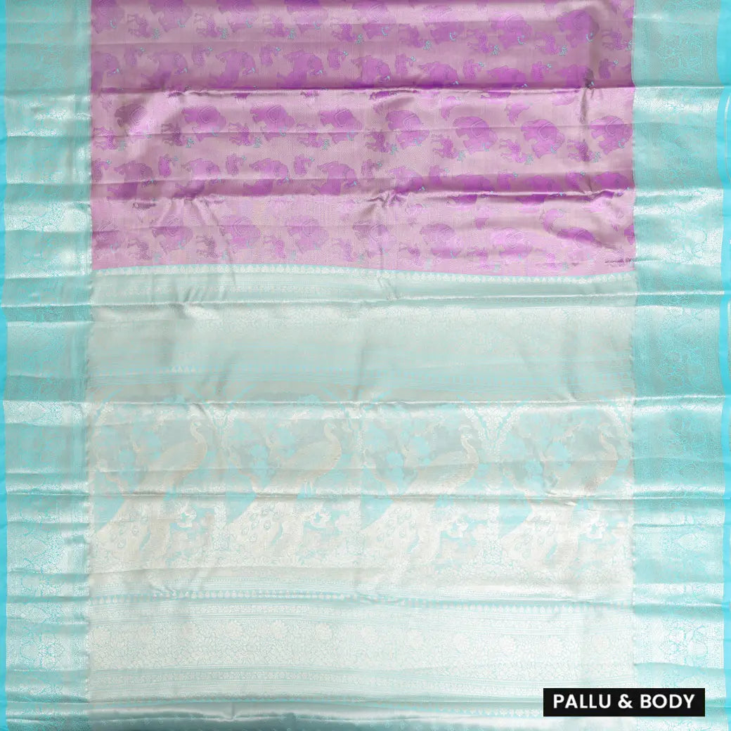 Lavender With Turquoise Blue Tissue Meena Silk Saree