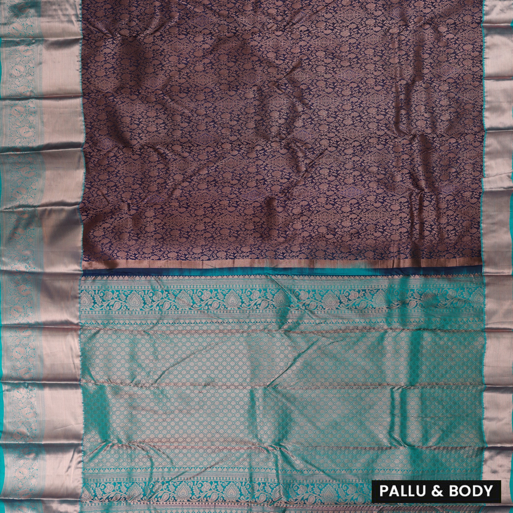 Dark Navy Blue  With Green Wedding Silk Saree