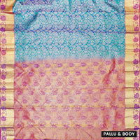 Sky Blue With Pink pure Kanchipuram silk saree