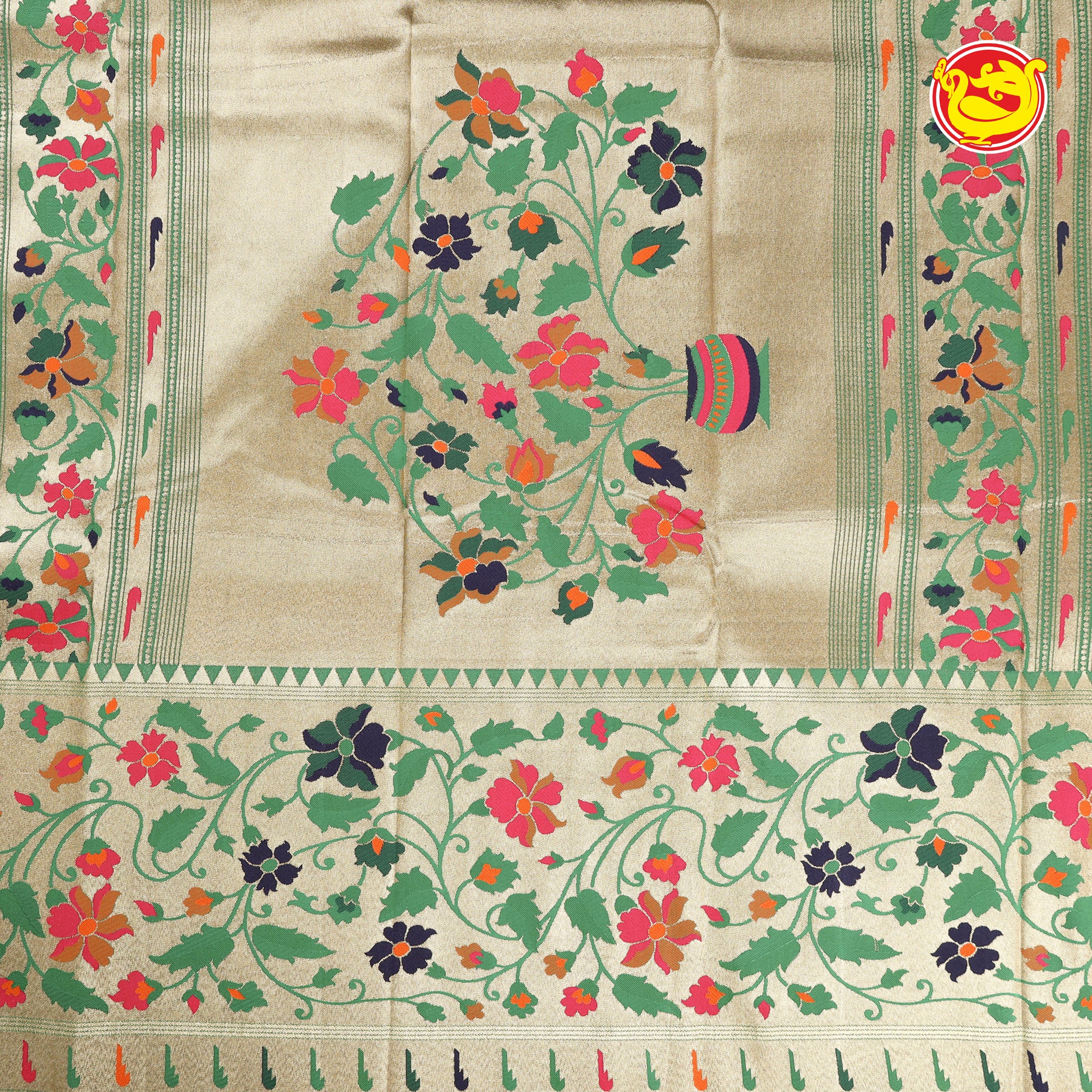 green art silk saree with zari paithani weaving in pallu and blouse