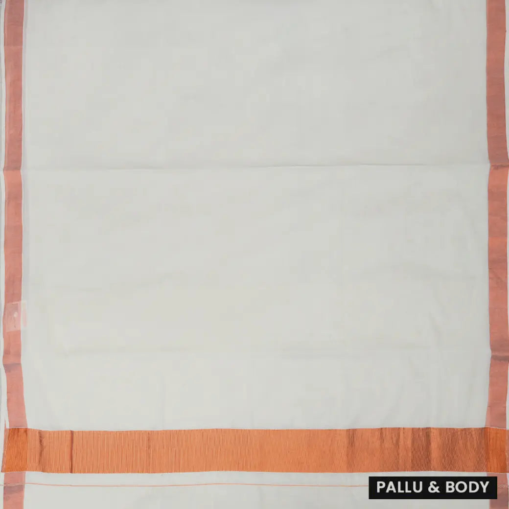 Southloom Exclusive Onam Kerala Traditional  gold Border off white  Cotton Saree (Matching Plain Blouse Included)