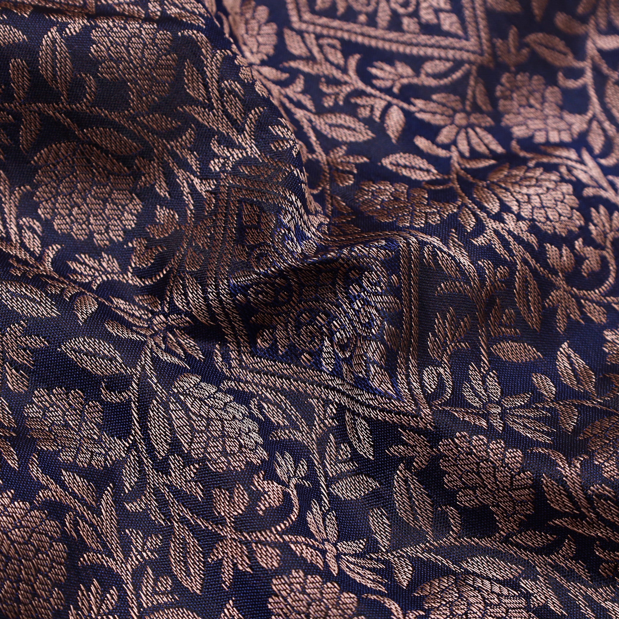 Dark Navy Blue  With Green Wedding Silk Saree
