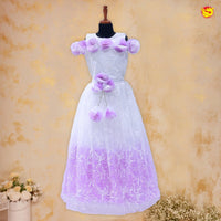 White with Purple Embroidery Floral Girls Branded Readymade Frock - Thenianantham