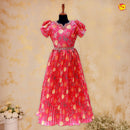 Tomato Red Lovely Floral Motifs Girls Branded Readymade Frock - Thenianantham