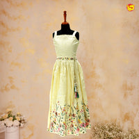 Lemon Yellow Colourfull Floral Girls Branded Readymade Long Medi - Thenianantham