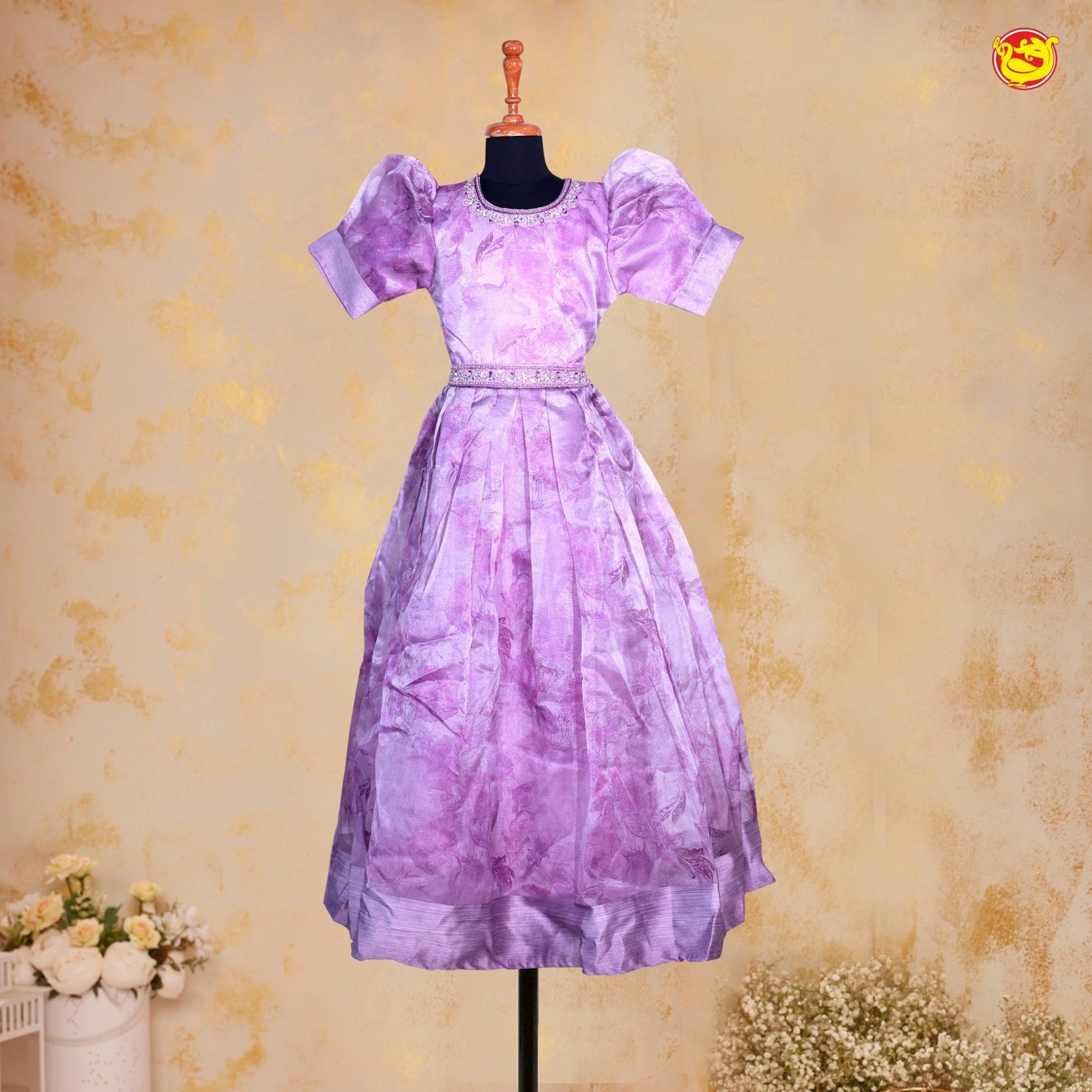 Purple Floral Girls Branded Readymade Party Gown