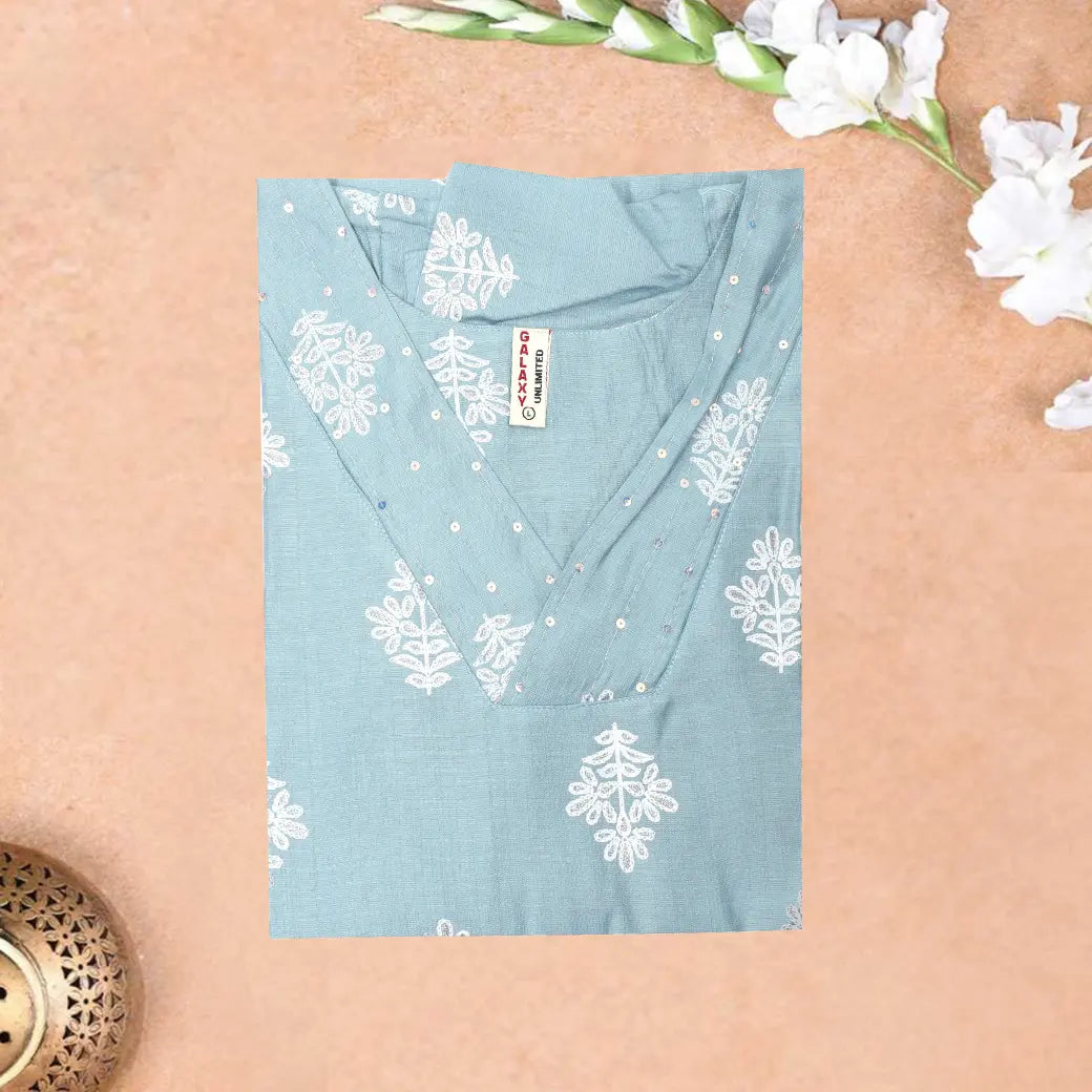 Baby Blue Printed Ladies Branded Readymade Long Top