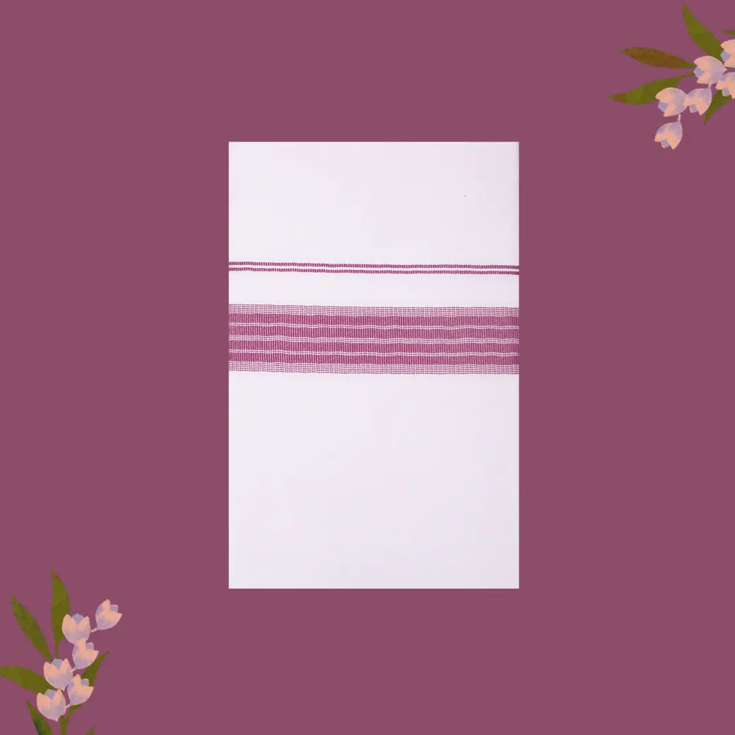 White with Pink Fancy Jari Border Single Layer Cotton Men’s Dhoti