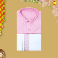 Light Pink Colour Readymade Shirt And Matching Border Dhoti Set for Men
