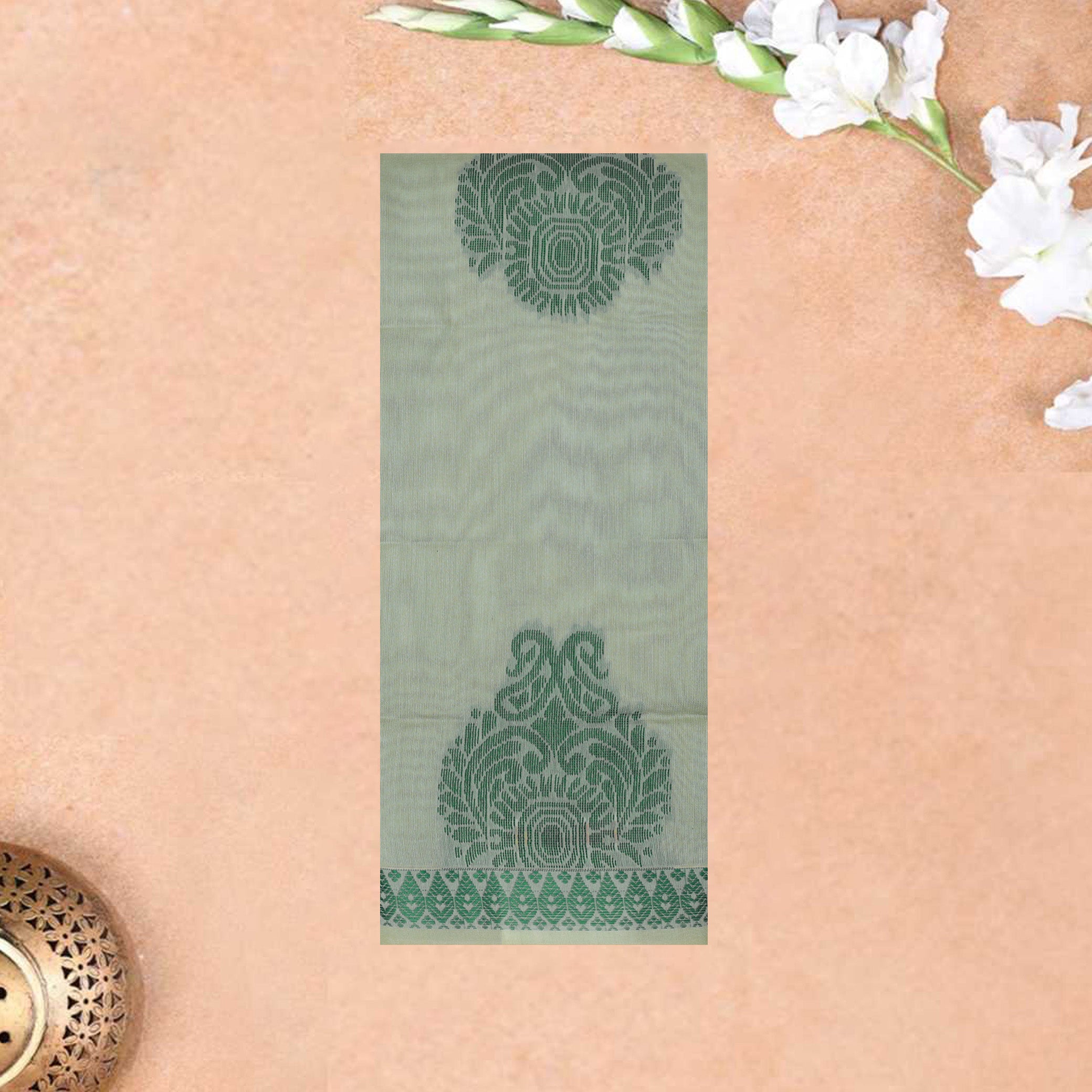 Pista Green With  Green Silk Cotton Saree Without Border