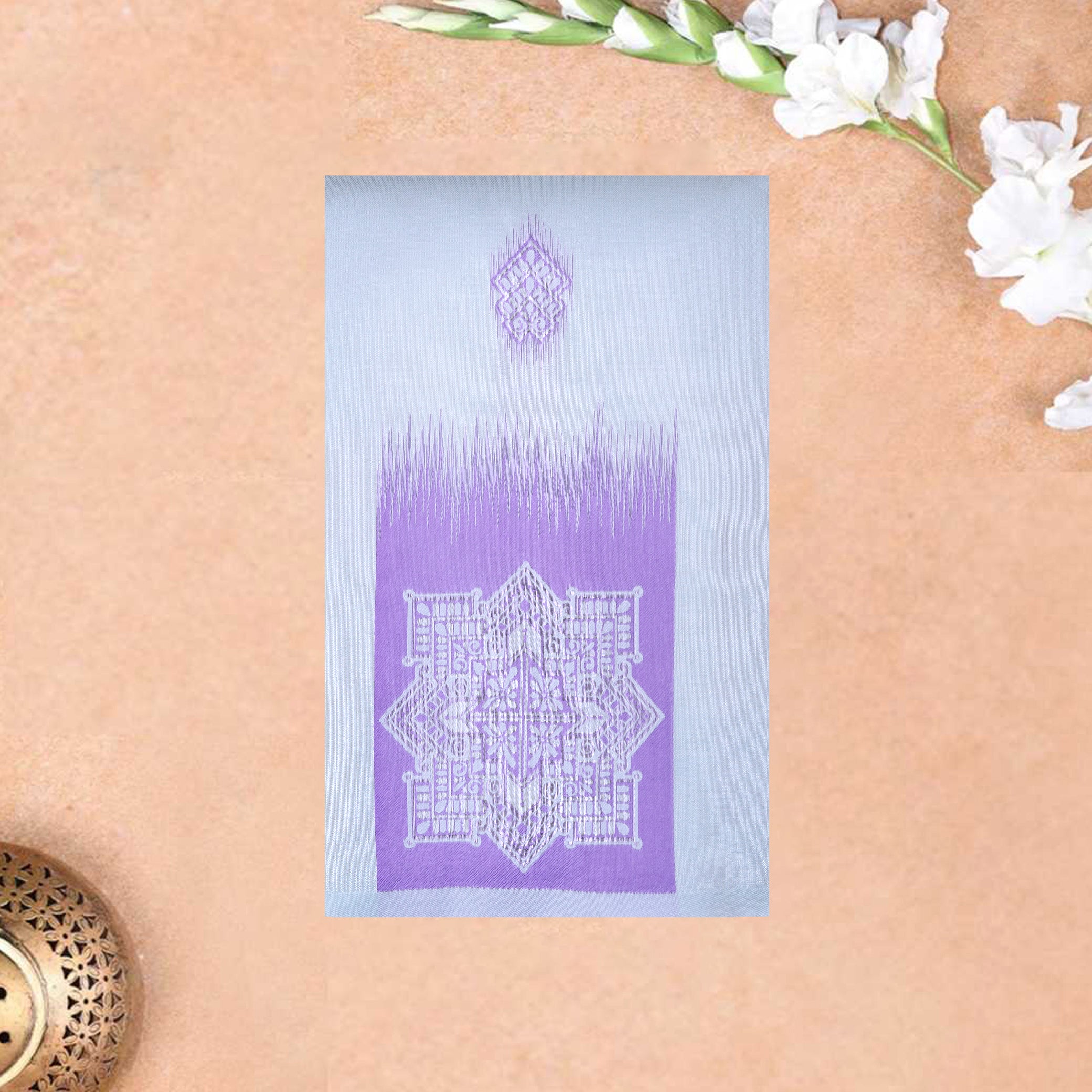 Grey with Lavender Litchi Silk Saree