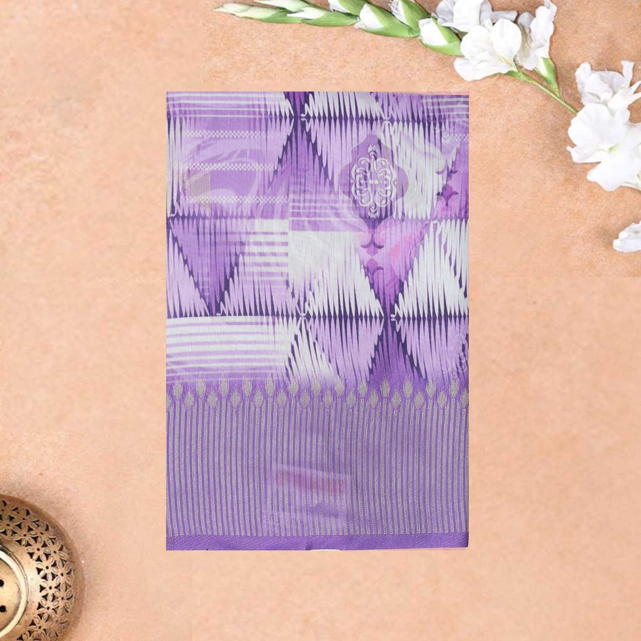 Purple With Off white Design Dola Silk