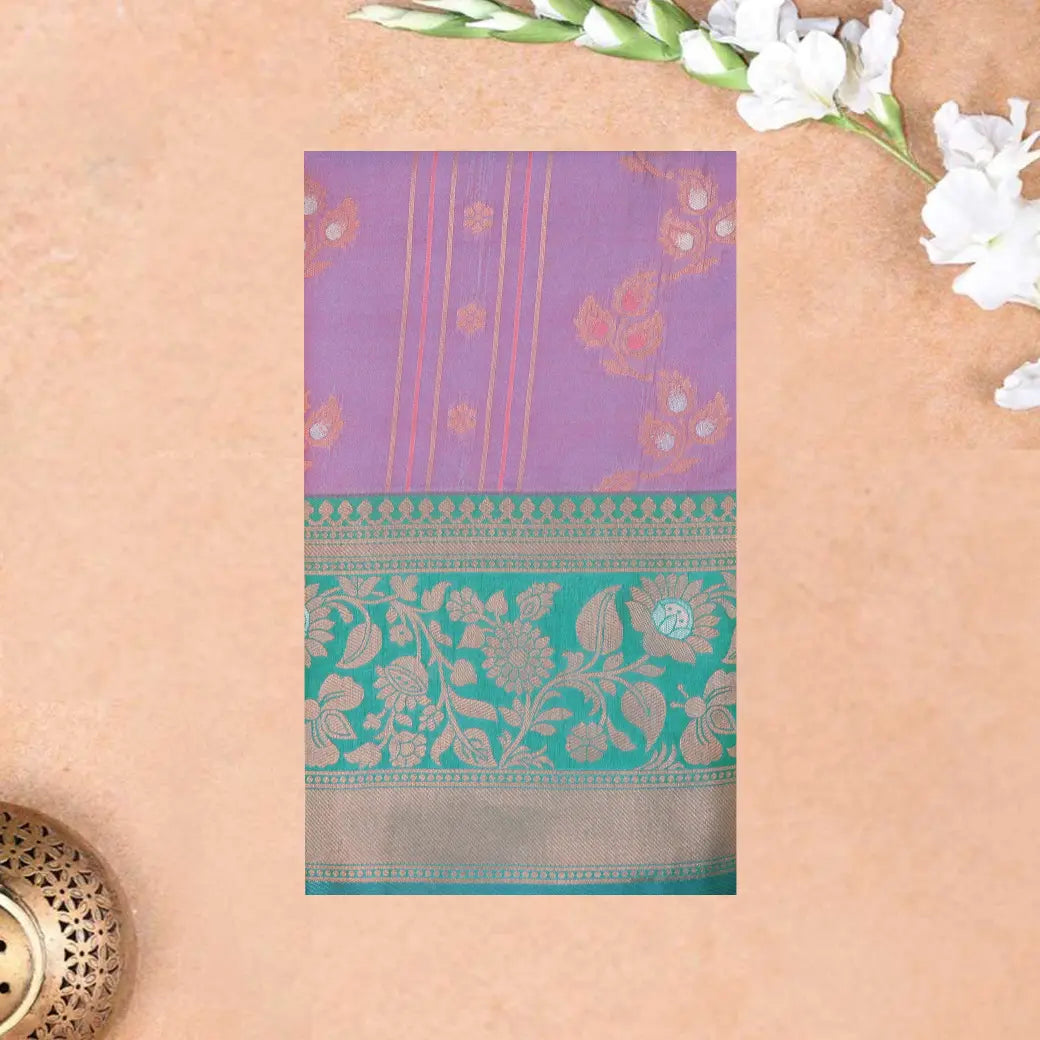 lavender and teal Soft Silk Saree