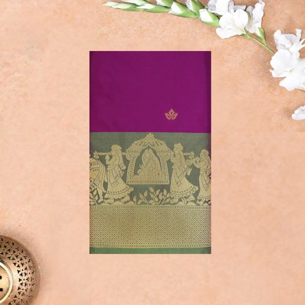 Magenta  With Green Copper Zari Border Soft Silk Saree