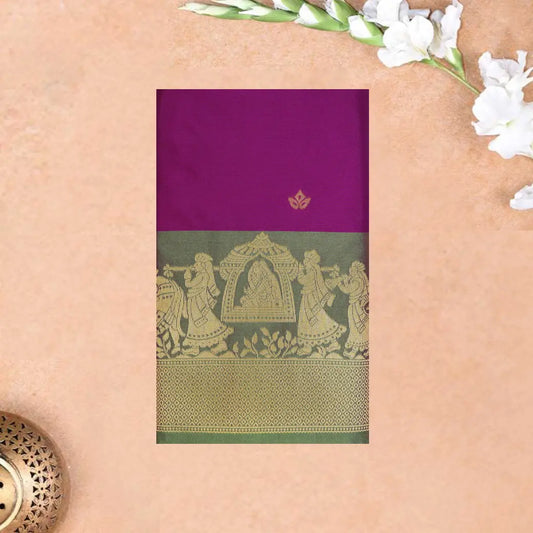 Magenta  With Green Copper Zari Border Soft Silk Saree