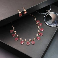 Ruby like stone necklace with matching earrings