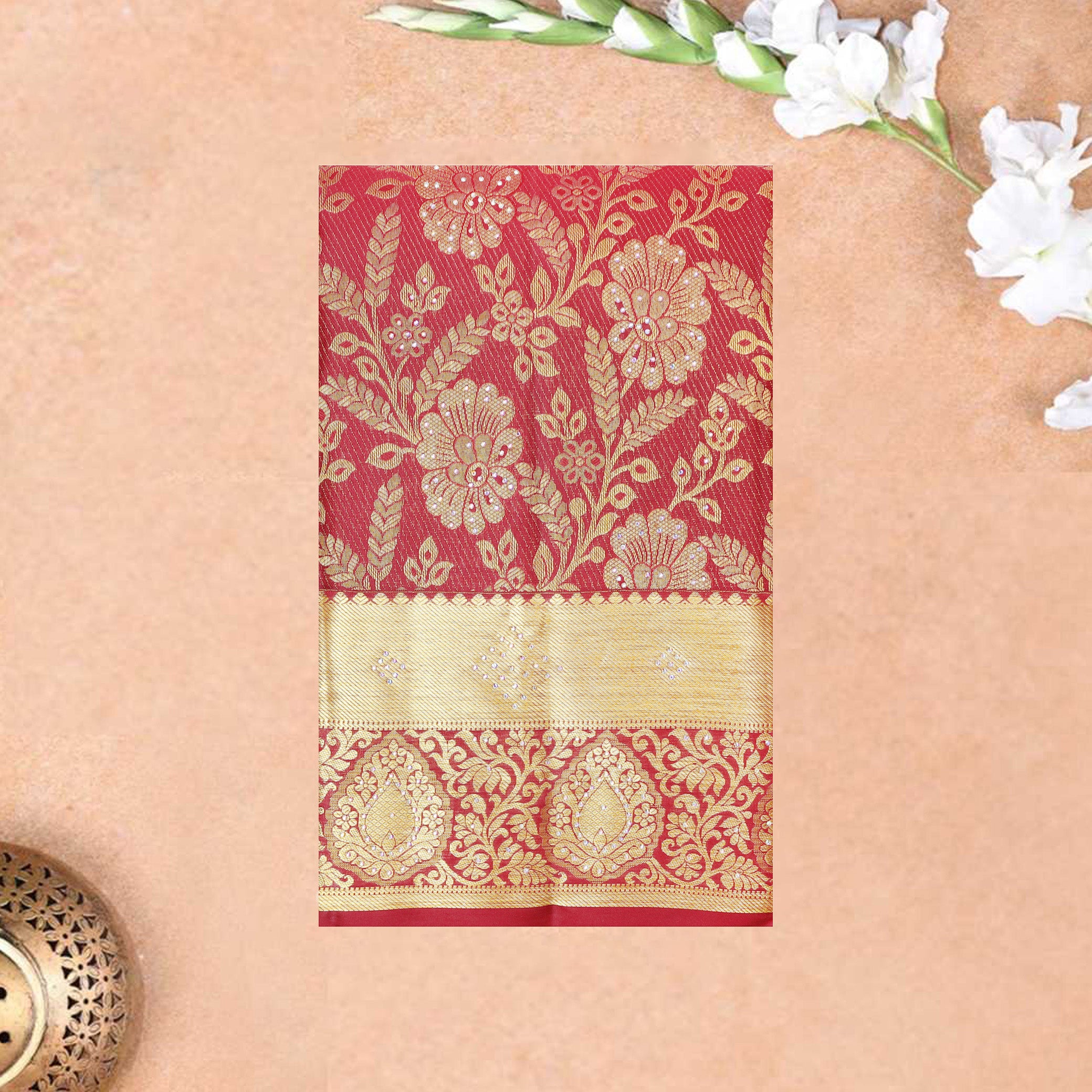Red Color Golden Zari Border Wedding Silk Saree
