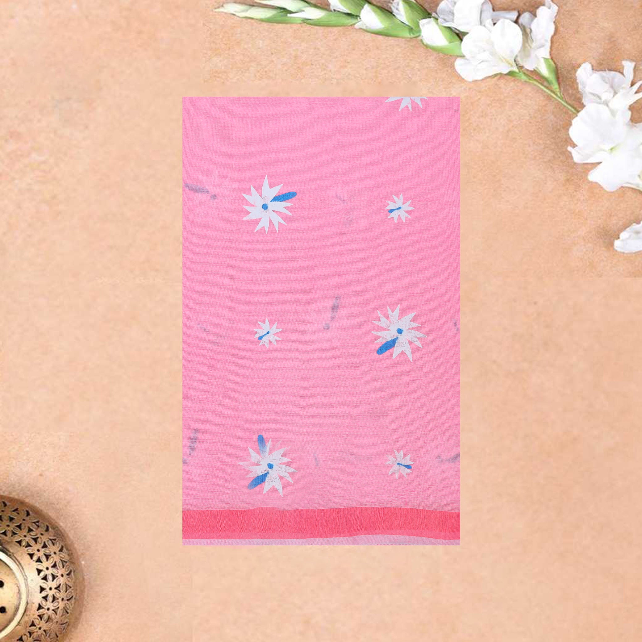 Pink Linen Cotton Saree with Contrast Blouse