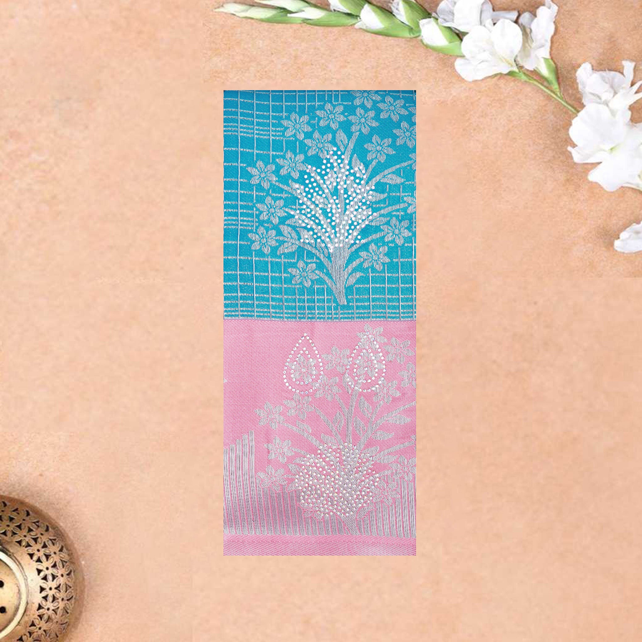Blue with Light Pink Kubera Silk Saree