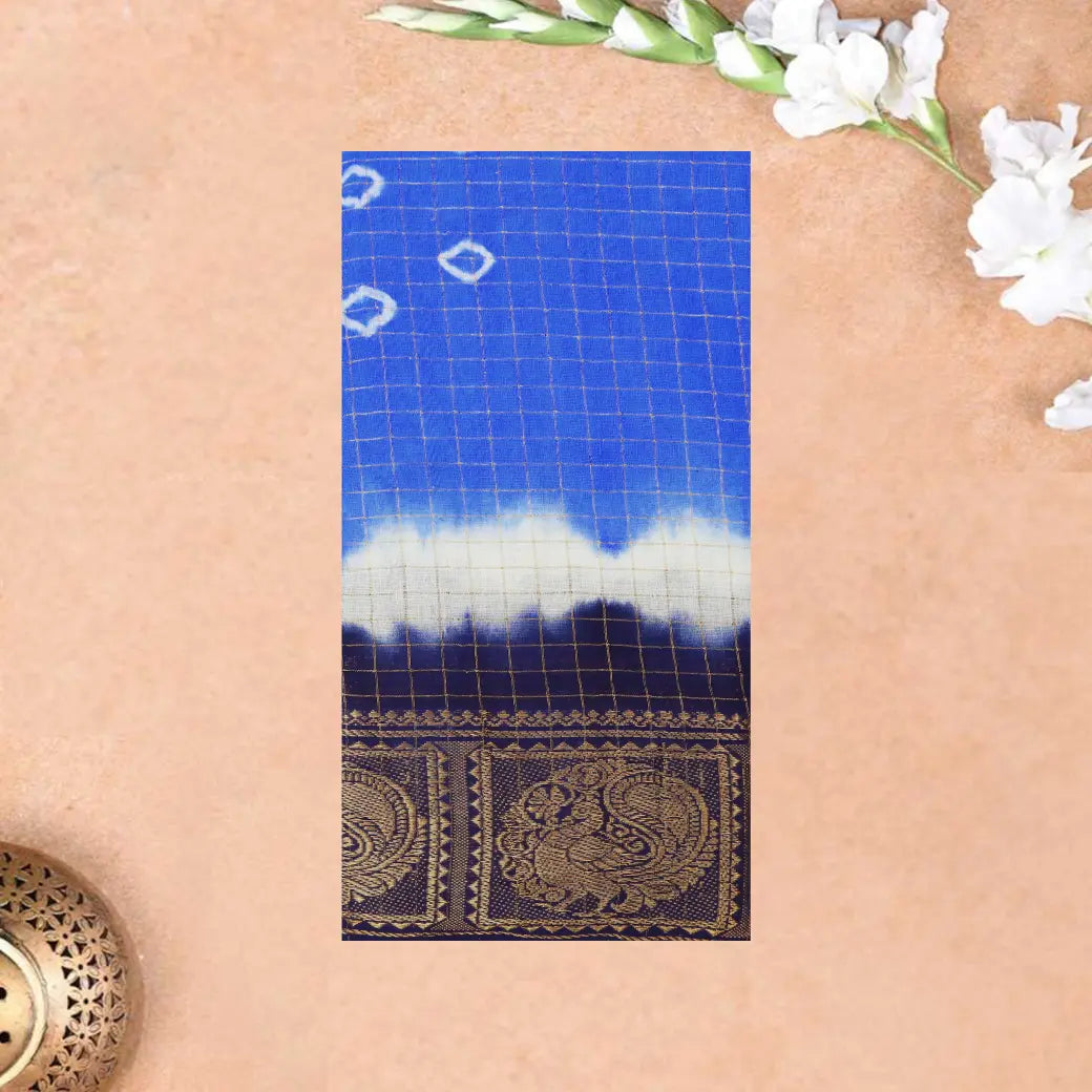Dark blue With navy border Sungudi Cotton Saree without Blouse