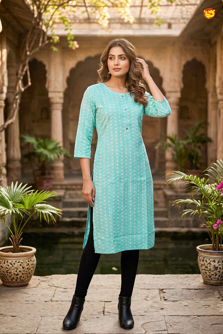 Cyan Blue Color Ladies Readymade Straight Cut Top