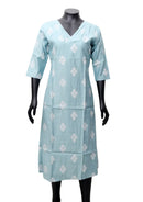 Baby Blue Printed Ladies Branded Readymade Long Top