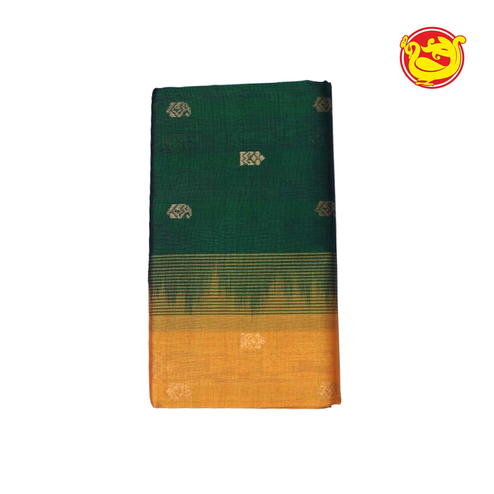 Bottle Green With Mustard Pure Arani Silk Cotton Saree