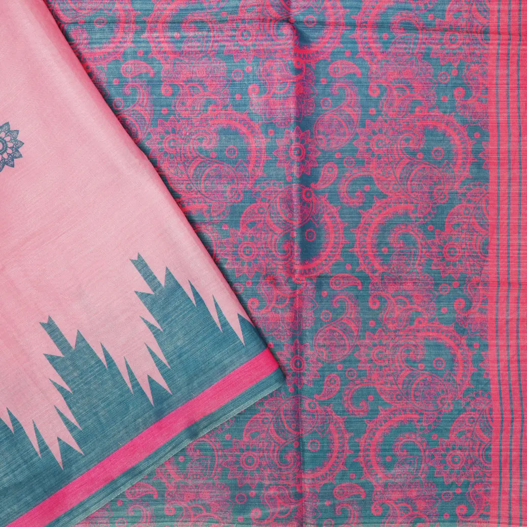 Light Pink with  Green Tissue Silk Saree