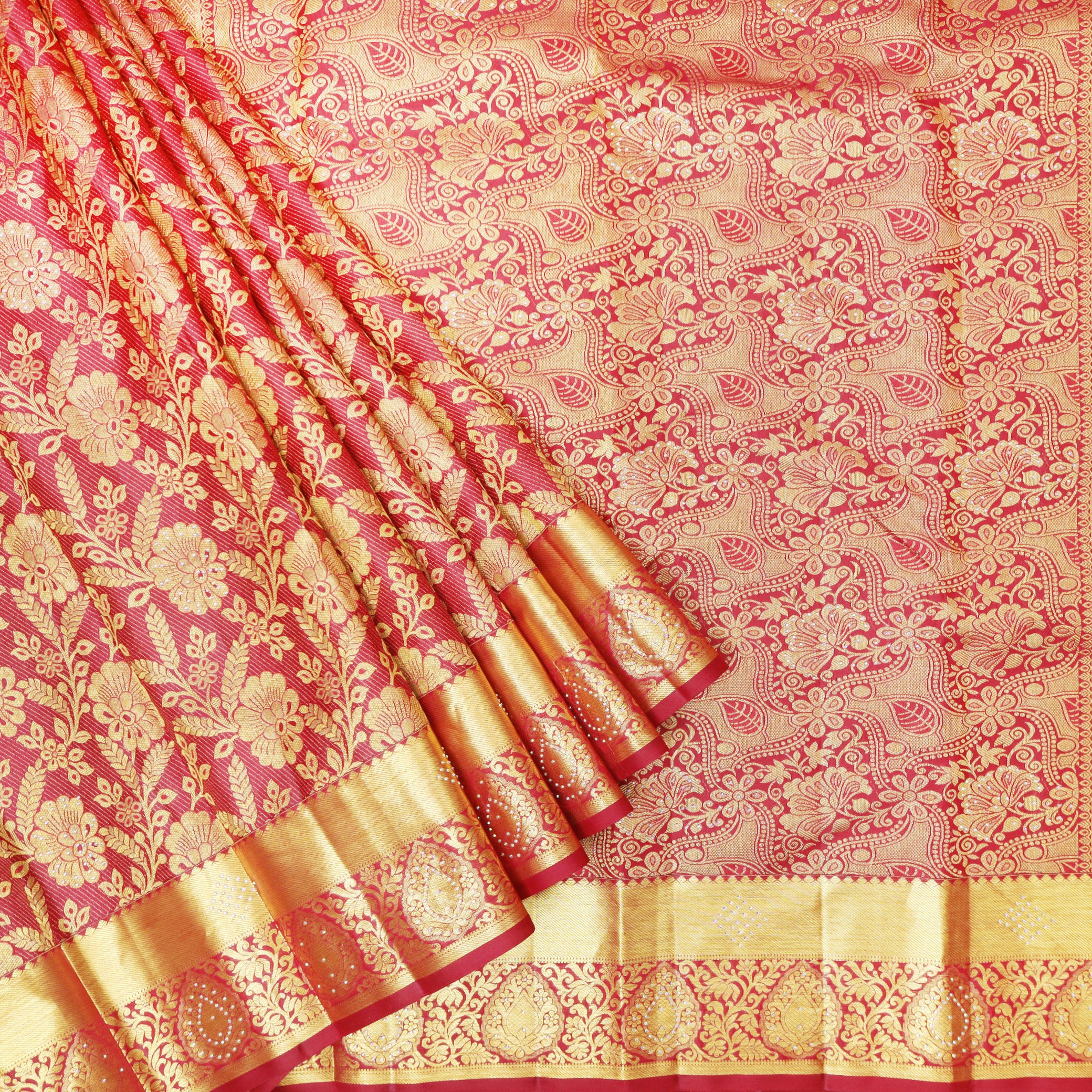 Red Color Golden Zari Border Wedding Silk Saree