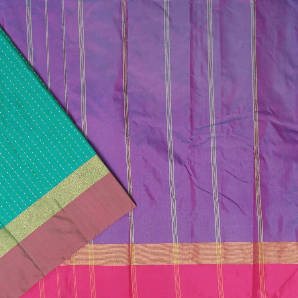 Persian Green  With Purple-Magenta Arani Silk Saree