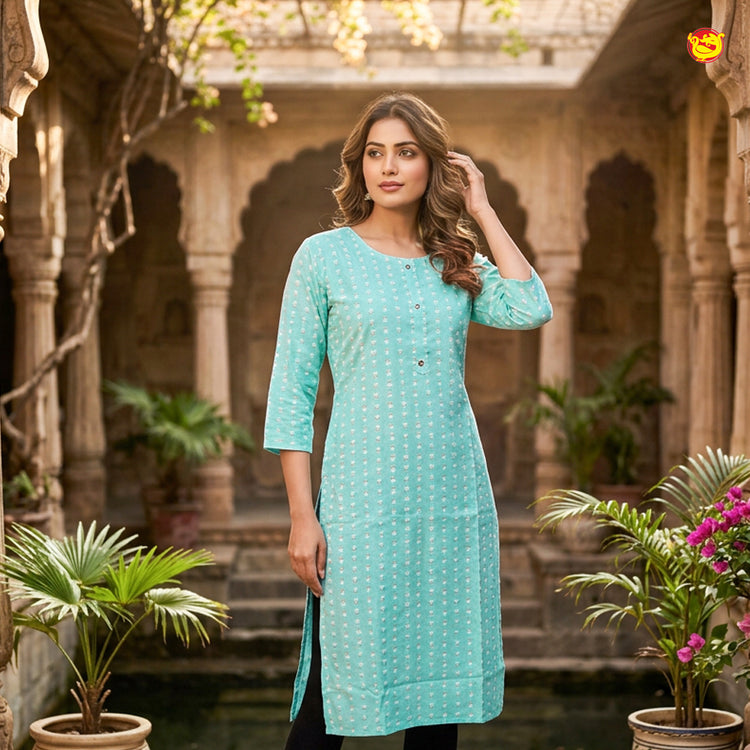 Cyan Blue Color Ladies Readymade Straight Cut Top