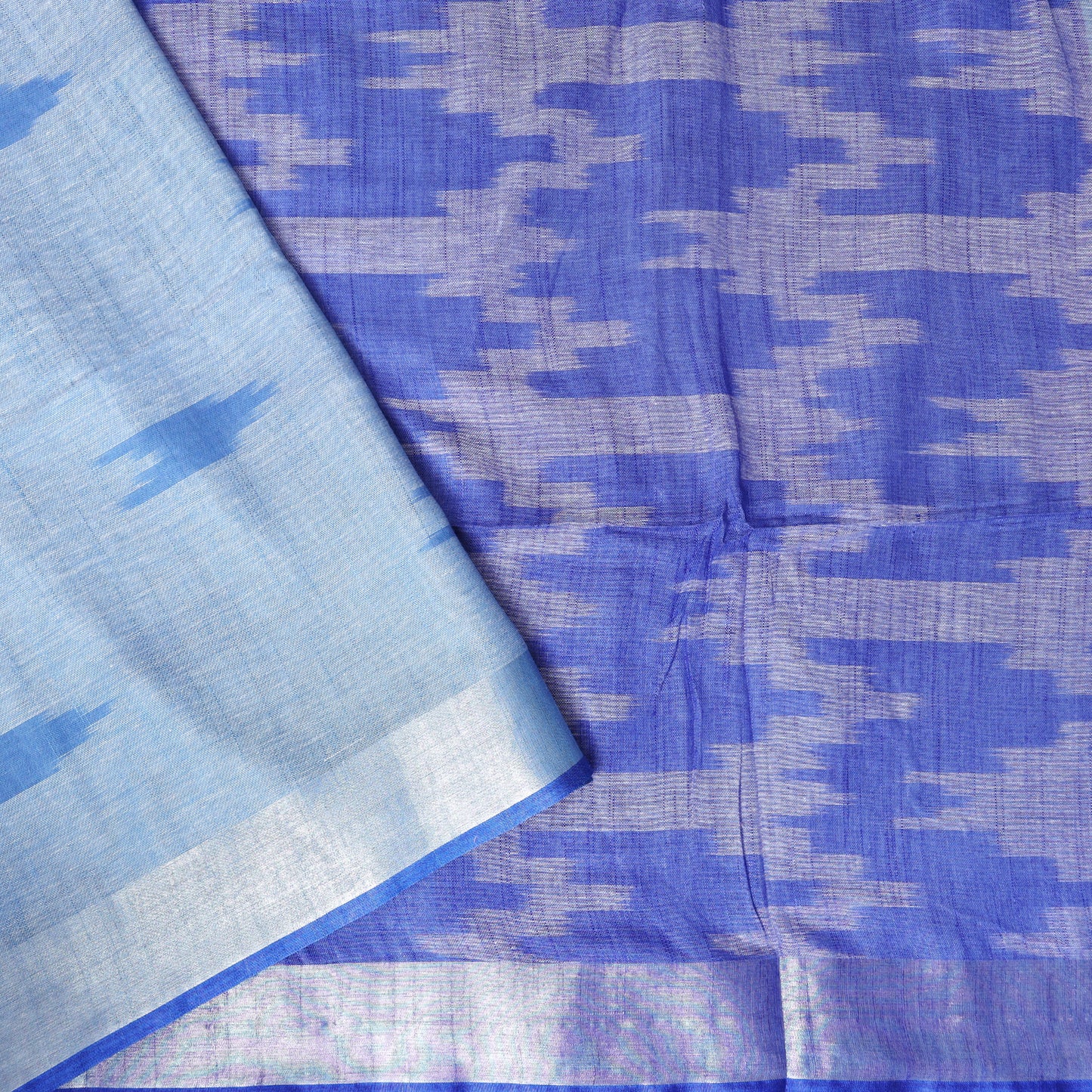 Light Blue With Royal Blue Trendy Linen Saree
