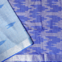 Light Blue With Royal Blue Trendy Linen Saree